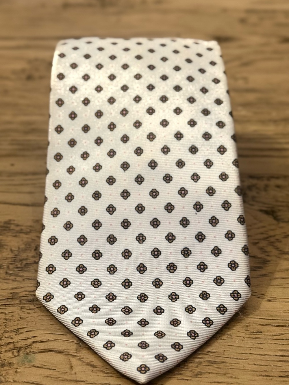 Davide Cenci White Floral Micro-Pattern Menโs Tie